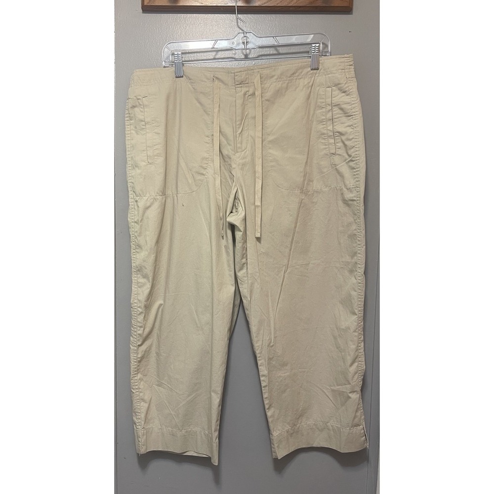 Chaus Capri Pants Khaki Women's Large 38 X 24 100% Cotton Drawstring NWT